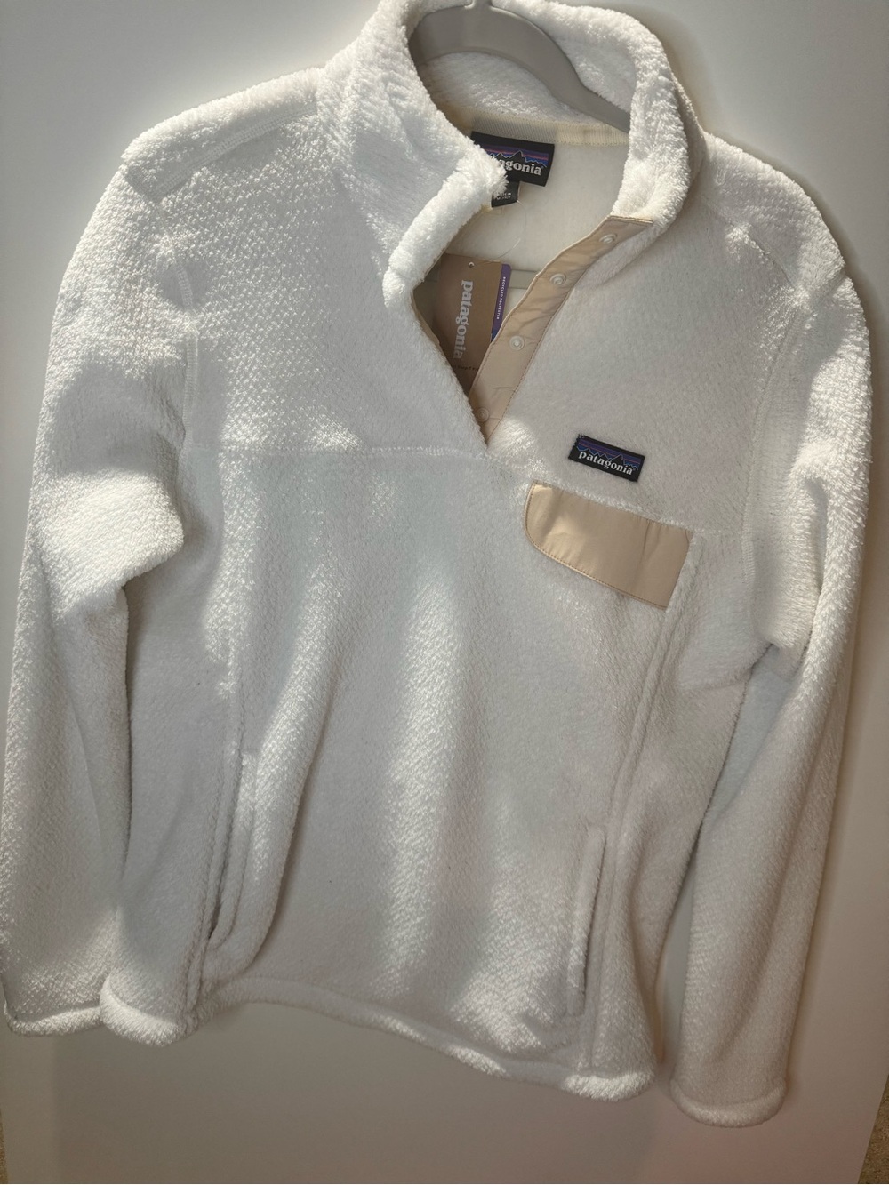 Patagonia Women’s Re-Tool Snap-T Fleece Pullover Raw Linen White X-Dye Large NWT